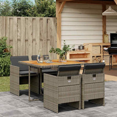 5 Piece Garden Dining Set with Cushions Poly Rattan Wood 4