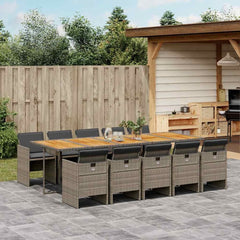 5 Piece Garden Dining Set with Cushions Poly Rattan Wood 10