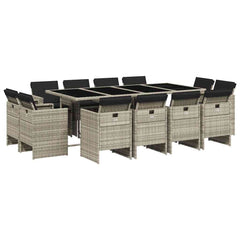 13 Piece Garden Dining Set with Cushions Poly Rattan Glass 12 pcs Light grey