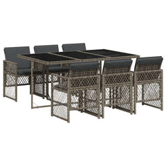 vidaXL 7 Piece Garden Dining Set with Cushions Grey Poly Rattan 2