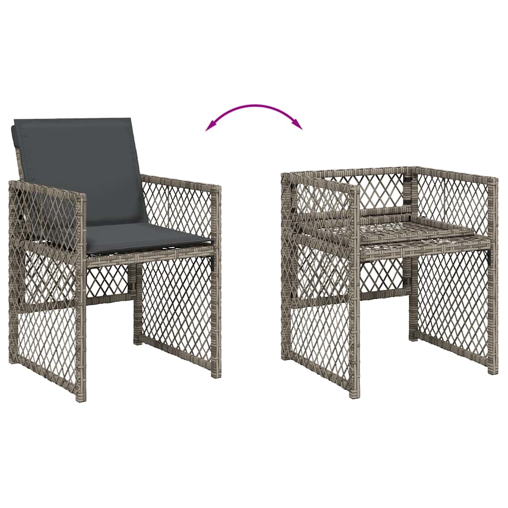 vidaXL 7 Piece Garden Dining Set with Cushions Grey Poly Rattan 6