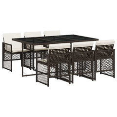 vidaXL 7 Piece Garden Dining Set with Cushions Brown Poly Rattan 2