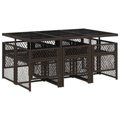 vidaXL 7 Piece Garden Dining Set with Cushions Brown Poly Rattan 5