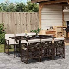 vidaXL 7 Piece Garden Dining Set with Cushions Brown Poly Rattan 1