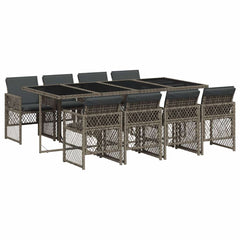 vidaXL 9 Piece Garden Dining Set with Cushions Grey Poly Rattan 2