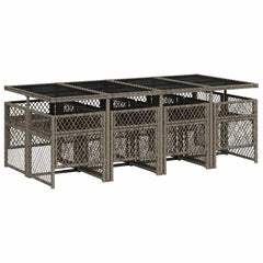vidaXL 9 Piece Garden Dining Set with Cushions Grey Poly Rattan 5