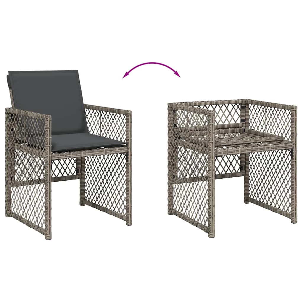 vidaXL 9 Piece Garden Dining Set with Cushions Grey Poly Rattan 6