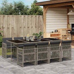 vidaXL 9 Piece Garden Dining Set with Cushions Grey Poly Rattan 1