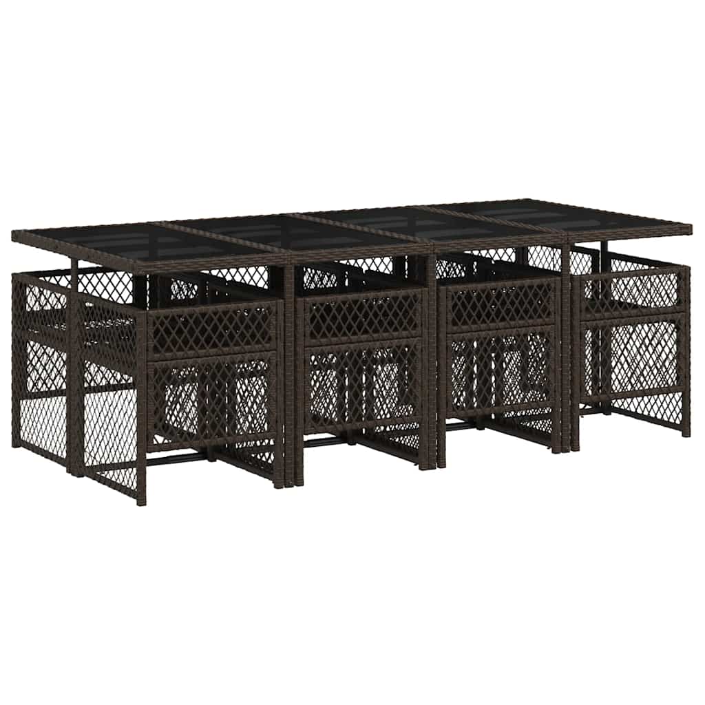 vidaXL 9 Piece Garden Dining Set with Cushions Brown Poly Rattan 5