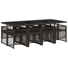 vidaXL 9 Piece Garden Dining Set with Cushions Brown Poly Rattan 5