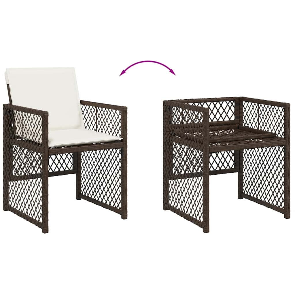 vidaXL 9 Piece Garden Dining Set with Cushions Brown Poly Rattan 6