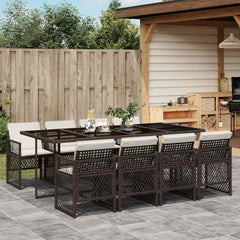 vidaXL 9 Piece Garden Dining Set with Cushions Brown Poly Rattan 1