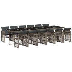 13 Piece Garden Dining Set with Cushions Poly Rattan Glass 12 pcs Grey