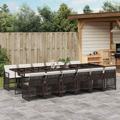 13 Piece Garden Dining Set with Cushions Poly Rattan Glass 12 pcs Brown and cream