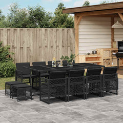 13 Piece Garden Dining Set with Cushions Poly Rattan Glass 12 pcs Black
