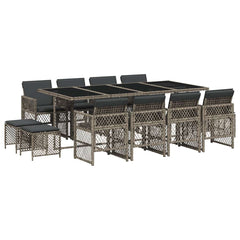 13 Piece Garden Dining Set with Cushions Poly Rattan Glass 12 pcs Grey