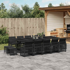 15 Piece Garden Dining Set with Cushions Poly Rattan Glass 14 pcs Black