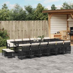 17 Piece Garden Dining Set with Cushions Poly Rattan Glass 16 pcs Black and cream