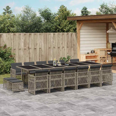 17 Piece Garden Dining Set with Cushions Poly Rattan Glass 16 pcs Grey