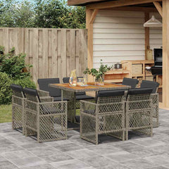 9 Piece Garden Dining Set with Cushions Poly Rattan Wood Grey 8