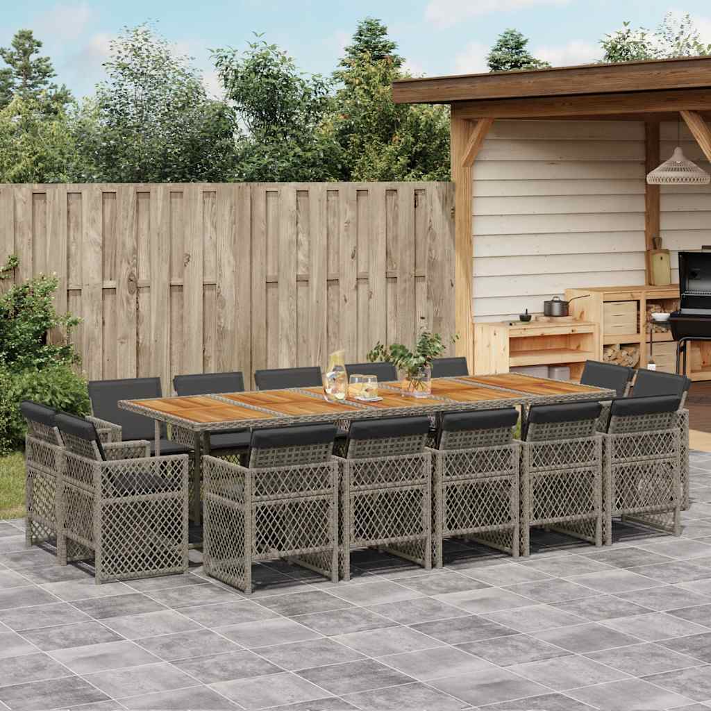 9 Piece Garden Dining Set with Cushions Poly Rattan Wood Grey 14