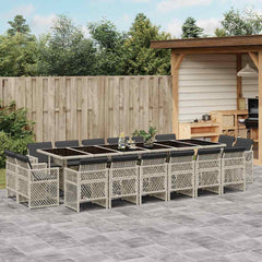 17 Piece Garden Dining Set with Cushions Poly Rattan Glass 16 pcs Light grey
