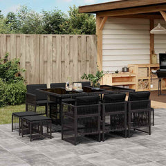 11 Piece Garden Dining Set with Cushions Poly Rattan Glass 10 pcs Black