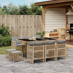 11 Piece Garden Dining Set with Cushions Poly Rattan Glass 10 pcs Mix beige