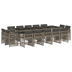 15 Piece Garden Dining Set with Cushions Poly Rattan Glass 14 pcs Grey