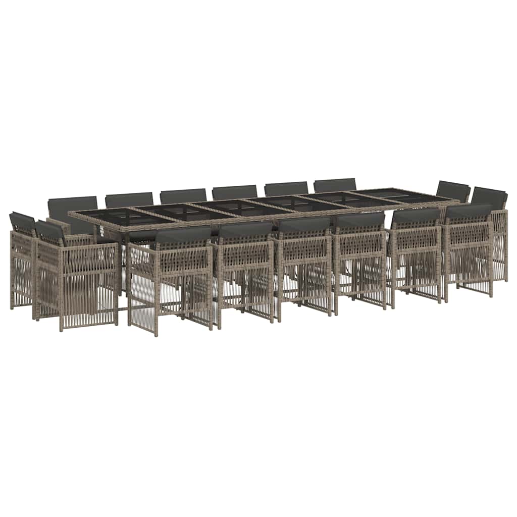 17 Piece Garden Dining Set with Cushions Poly Rattan Glass 16 pcs Grey