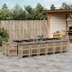 17 Piece Garden Dining Set with Cushions Poly Rattan Glass 16 pcs Mix beige