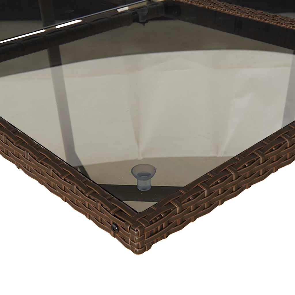 5 Piece Garden Dining Set with Cushions Poly Rattan Glass 4 pcs Brown and cream