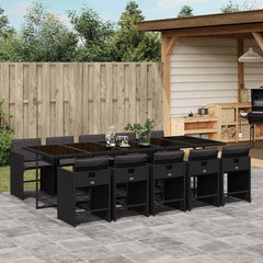 11 Piece Garden Dining Set with Cushions Poly Rattan Glass 10 pcs Black