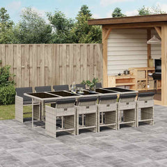 11 Piece Garden Dining Set with Cushions Poly Rattan Glass 10 pcs Light grey