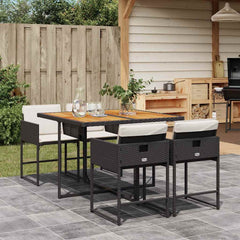 5 Piece Garden Dining Set with Cushions Poly Rattan Wood 4