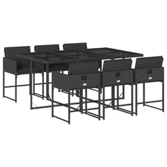 vidaXL 7 Piece Garden Dining Set with Cushions Black Poly Rattan 2