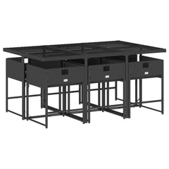 vidaXL 7 Piece Garden Dining Set with Cushions Black Poly Rattan 3