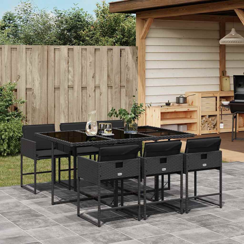 vidaXL 7 Piece Garden Dining Set with Cushions Black Poly Rattan 1