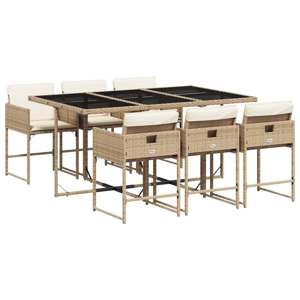 vidaXL 7 Piece Garden Dining Set with Cushions Beige Poly Rattan 2