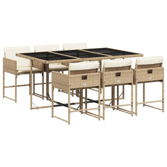 vidaXL 7 Piece Garden Dining Set with Cushions Beige Poly Rattan 2