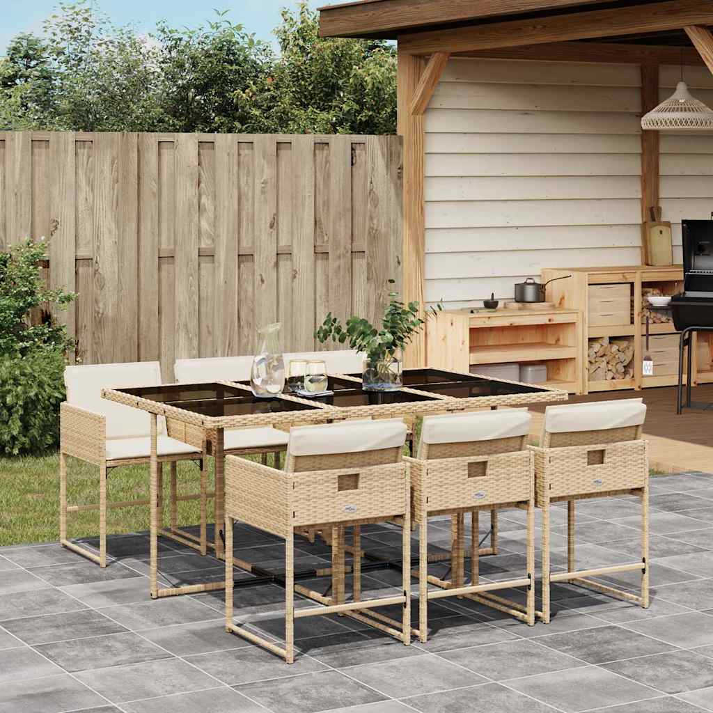vidaXL 7 Piece Garden Dining Set with Cushions Beige Poly Rattan 1