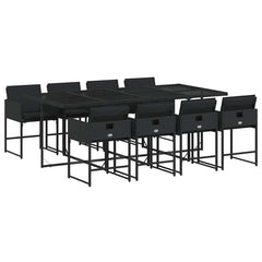 vidaXL 9 Piece Garden Dining Set with Cushions Black Poly Rattan 2