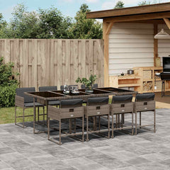 9 Piece Garden Dining Set with Cushions Poly Rattan Glass 8 pcs Grey