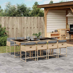 9 Piece Garden Dining Set with Cushions Poly Rattan Glass 8 pcs Mix beige