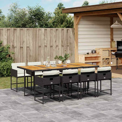5 Piece Garden Dining Set with Cushions Poly Rattan Wood 8