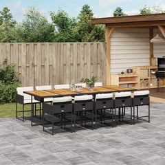 5 Piece Garden Dining Set with Cushions Poly Rattan Wood 10