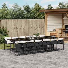 13 Piece Garden Dining Set with Cushions Poly Rattan Glass 12 pcs Black and cream