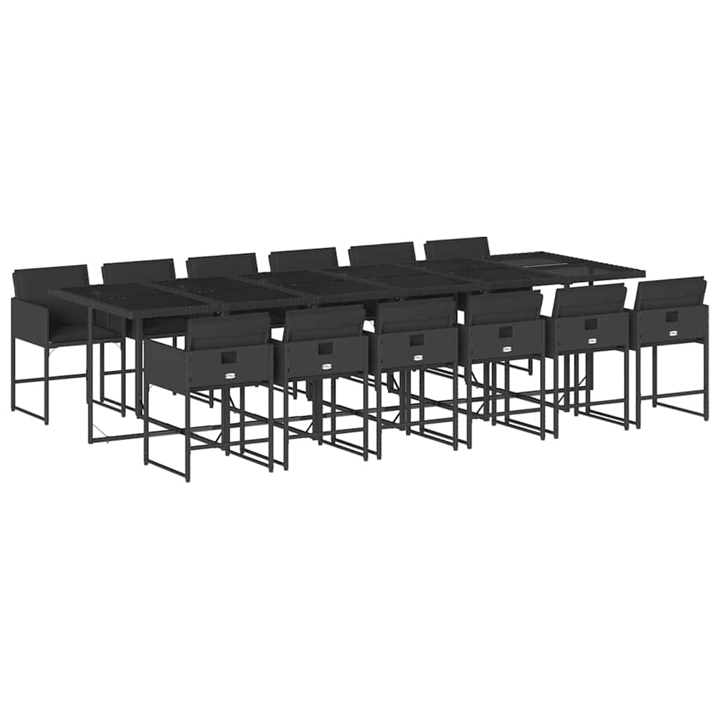 13 Piece Garden Dining Set with Cushions Poly Rattan Glass 12 pcs Black