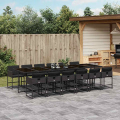 13 Piece Garden Dining Set with Cushions Poly Rattan Glass 12 pcs Black