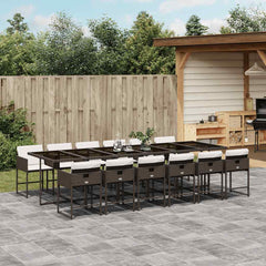 13 Piece Garden Dining Set with Cushions Poly Rattan Glass 12 pcs Brown